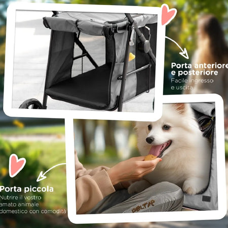 Passeggino per Cani Taglia Media 4 Ruote con Borsa 107x67x102cm Grigio
