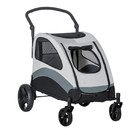Passeggino per Cani Taglia Media 4 Ruote con Borsa 107x67x102cm Grigio