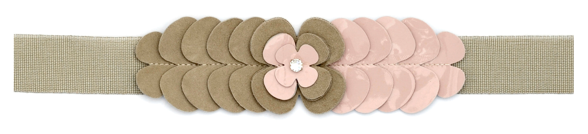 CINTURA CON BASE IN GROS-GRAIN + FIORI IN CAMOSCIO E VERNICE CON 1 PUNTO LUCE