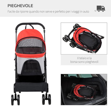 Passeggino Cani Pieghevole con Trasportino Rimovibile e Tettuccio, 82x49.5x98cm