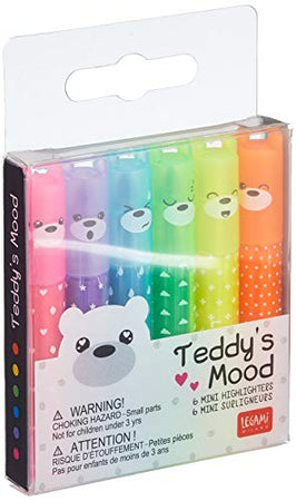 Legami, Set di 6 Mini Evidenziatori, Teddy's Mood