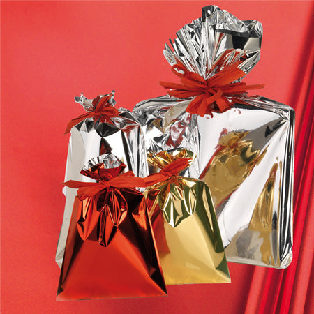 25 Buste Regalo Ppl Metal Lucido 50X75Cm Rosso Senza Patella Adesiva