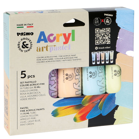 Astuccio 5 Tubi Colore Acrilico Fine 75Ml Colori Pastello Primo