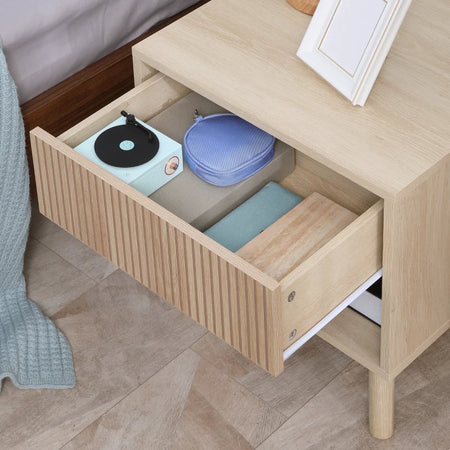 Comodino Moderno con Cassetto e Ripiano Aperto in Truciolato, 47x47x50 cm, Color Legno IK4831-506IK4