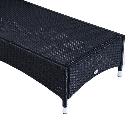 Set Mobili da Giardino 2 Sedie a Sdraio e Tavolino 3pz Lettino Prendisole Rotelle Reclinabile Rattan Nero 862-011BK