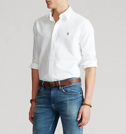 Camicia Uomo Polo Ralph Lauren Camicia Casual Slim Fit Aderente In Oxford In Cotone Collo Button Down Logo Pony Ralph Lauren Ricamato