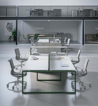 Bench con gambe ad anello e pannello divisorio, per due operatori cm. 140/160/180x164x73/107,3h