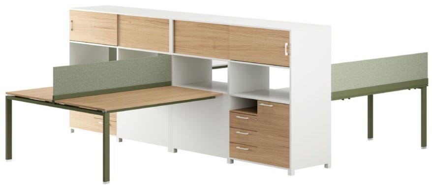 Bench operativa con due posti di lavoro, con pannello divisorio e gambe a cavalletto cm. 140/160/180x164x73/107,3h