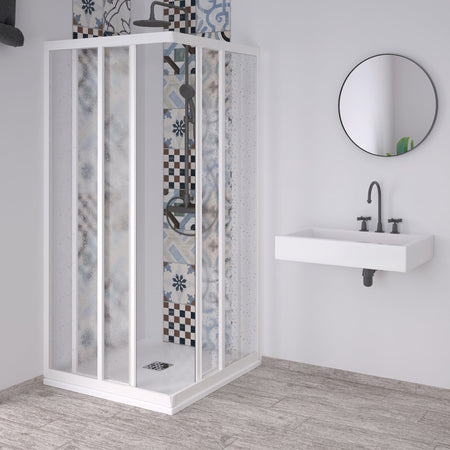 Box doccia angolare "Acril" in Acrilico con profili in PVC apertura centrale riducibile "Made in Italy"