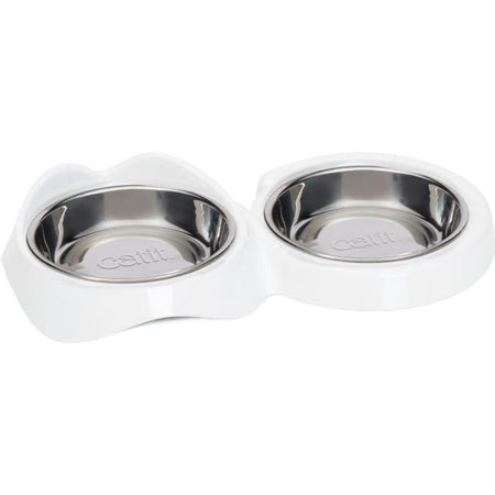 Ciotola per gatti - CATIT - PIXI - 2 x 200 ml - Doppia - Ciotole rimovibili in acciaio inox - Bianco