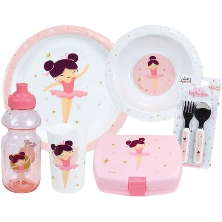 Set stoviglie ballerina - FUN HOUSE - 006364 - Vetro, piatto fondo, piatto piano, posate, bottiglia e scatola snack