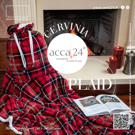 Coperta Plaid Acca24 Cervinia In Flannel E Sherpa 260 gr/mq Singolo Piazza e Mezza Matrimoniale Colore Blu