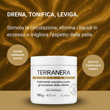 Fango Anticellulite Drenante – Effetto Tonificante e Levigante per Pelle più Liscia e Compatta | Sensazione di Freschezza con Formula Idratante | Facile da Applicare e Risciacquare - Terranera 500gr