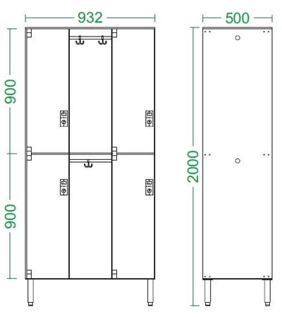 Armadio spogliatoio in laminato stratificato HPL sovrapposto a 6 posti certificato per uso alimentare cm. 93,2x50x200h