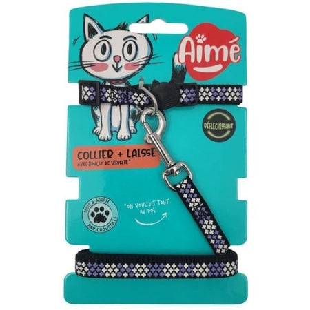 Kit collare e guinzaglio - AIM - Viola riflettente per gatti