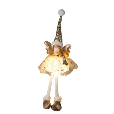 Angelo decorativo color oro in poliestere con luce Led per decorazioni natalizie