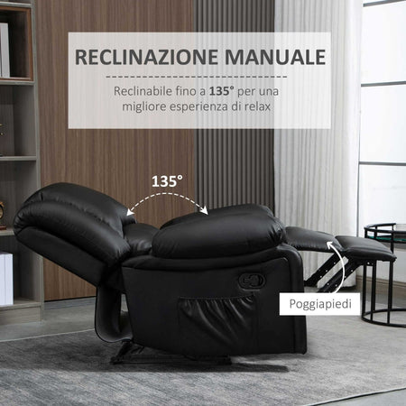 AOS57 Poltrona Relax Reclinabile Tasche Laterali, 100x89x100cm, Nera