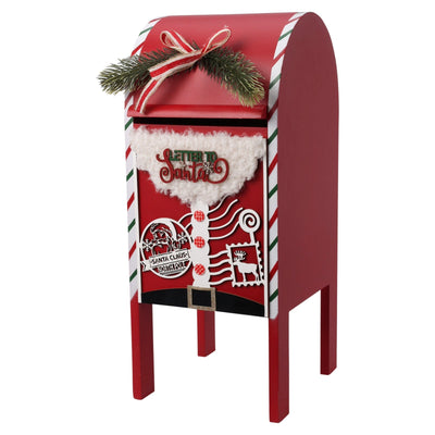 Mailbox in legno MDF colore rosso con dettagli e decorazioni natalizie