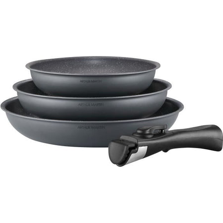 ARTHUR MARTIN AM521GM BATTERIA DELLA CUSCINE SET con 3 stufe - Matt Grey 20-24-28 cm + 1 manico rimovibile - Tutte le luci inclusa l'induzione