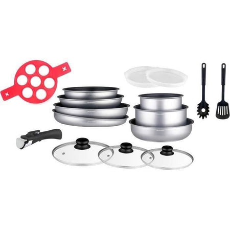 Batteria di pentole Arthur Martin AM3950 16 pezzi - Alluminio - Manico removibile - Tutte le fonti di calore compresa l'induzione