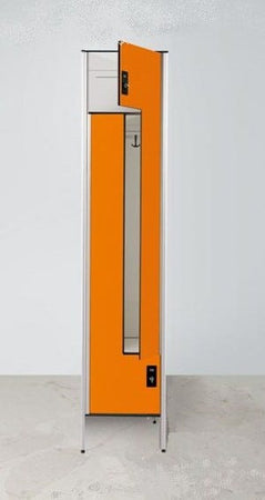 Armadio spogliatoio in laminato stratificato HPL sovrapposto a 2 posti con ante apertura a "L" cm. 40x50x200h