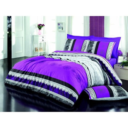 Completo letto - 1 copripiumino 220 x 240 cm + 2 federe 60 x 60 cm - 100% cotone rinforzato - Lilla