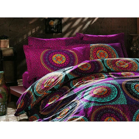 Completo letto - 1 copripiumino 220 x 240 cm + 2 federe 60 x 60 cm - 100% cotone - Fucsia