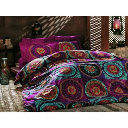Completo letto - 1 copripiumino 220 x 240 cm + 2 federe 60 x 60 cm - 100% cotone - Fucsia