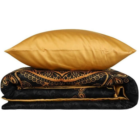 Completo letto - 1 copripiumino 220 x 240 cm + 2 federe 60 x 60 cm - 100% raso di cotone - Nero