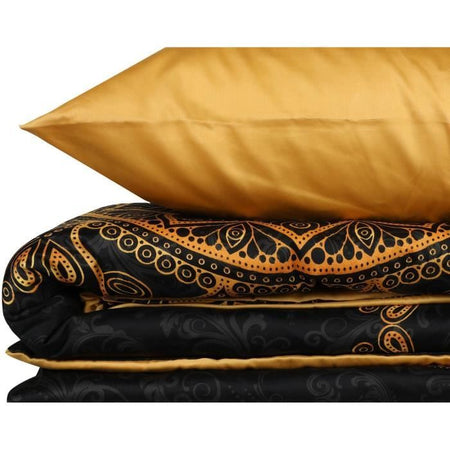 Completo letto - 1 copripiumino 220 x 240 cm + 2 federe 60 x 60 cm - 100% raso di cotone - Nero