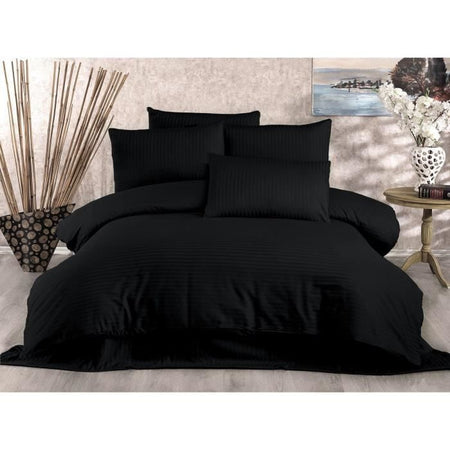 Completo letto - 1 copripiumino 220 x 240 cm + 2 federe 60 x 60 cm - 70% poliestere, 30% cotone - Nero