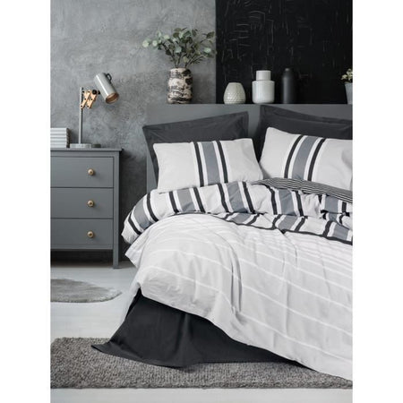 Completo letto - 1 copripiumino 220 x 240 cm + 2 federe 60 x 60 cm - 100% cotone - Antracite