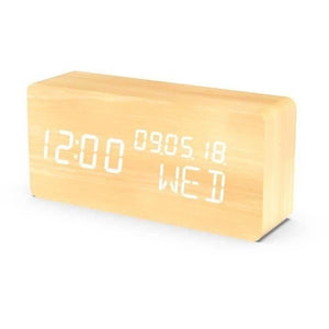 Sveglia 4 in 1: Display Ora Data Giorno Temperatura - EVOOM - LEGNO - Legno naturale