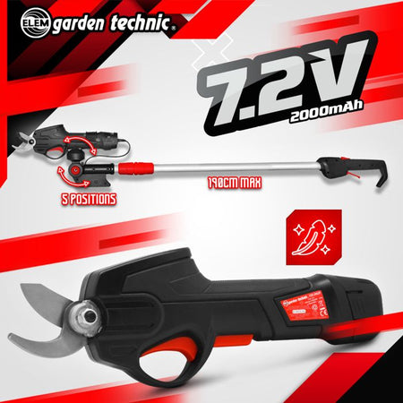 Forbici da potatura ricaricabili al litio da 7,2 V con asta telescopica - Elem Garden