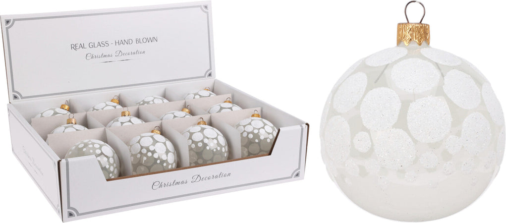 Palline per albero di Natale, in Vetro, con glitter a pois, Ø 80 mm, 12 pezzi