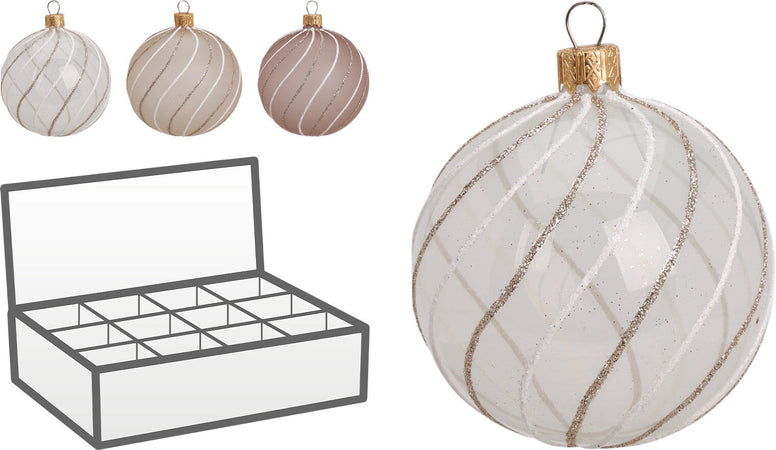 Palline per albero di Natale, in Vetro, linee glitter, Ø 100 mm, 6 pezzi