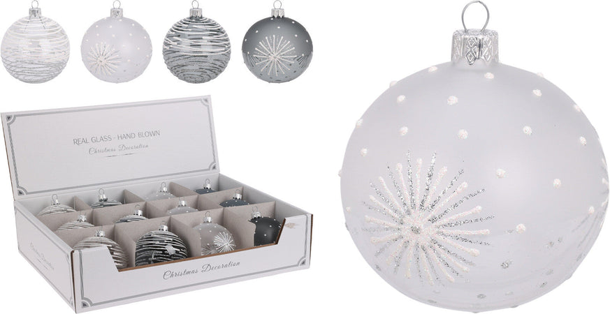 Palline per albero di Natale, in Vetro, con glitter, Ø 80 mm, 12 pezzi