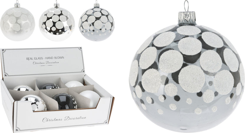 Palline per albero di Natale, in Vetro, con glitter a pois, Ø 100 mm, 6 pezzi
