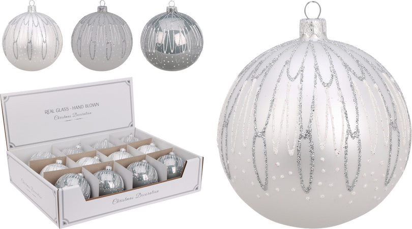 Palline per albero di Natale, in Vetro, con glitter decorativi, Ø 80 mm, 12 pezzi