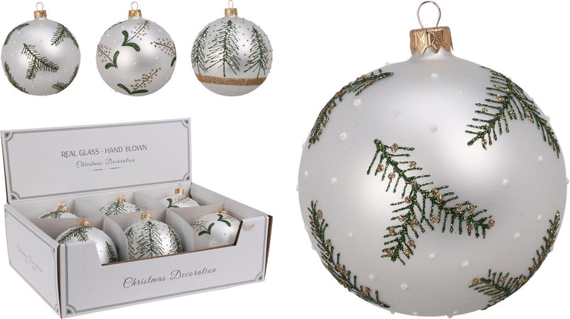 Palline per albero di Natale, in Vetro, con foglie decorative, Ø 100 mm, 6 pezzi