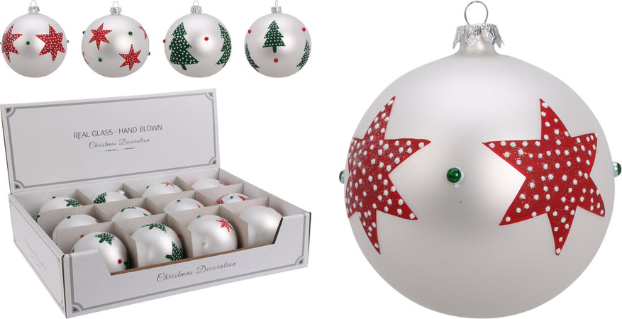 Palline per albero di Natale, in Vetro, con decorazioni, Ø 80 mm, 12 pezzi