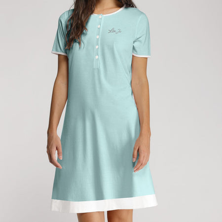 Camicia da notte donna Liu Jo DL0170 50, manica corta, apertura frontale, cotone e modal, Made in Italy