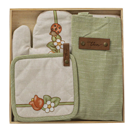 THUN® Set Vassoio con Guantone + Grembiule + Presina Country Bloom Beige 2504S40