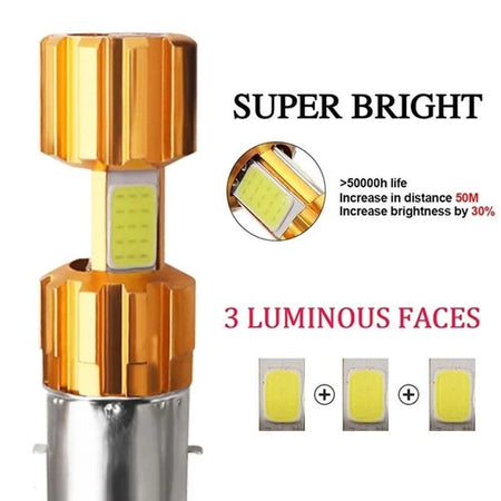 Lampada BA20D Led Per Moto Aprilia Scarabeo 50 Alta Luminosita' 18W Bianco 6000K