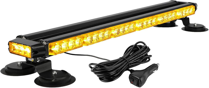 BARRA LED LAMPEGGIANTE STROBO GIALLO 56LED 12-24V BASE MAGNETICA EMERGENZA SOCCORSO 16 GIOCHI DI LUCE IN ALLUMINIO
