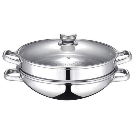 Wok 2 in 1 - BAUMALU - Tutte le fonti di calore compresa l'induzione - Coperchio in vetro - 32 cm