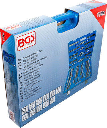 Kit filiere maschi e femmina cassetta 110 pezzi bgs M2-M18 acciaio al tungsteno