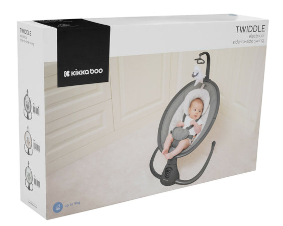 KIKKABOO Sdraietta Dondolo Elettrica Side to Side Swing Twiddle - colore GREY - grigio - Altalena Musicale per Neonati, Sedia a Dondolo con Telecomando, rilassante, calmante