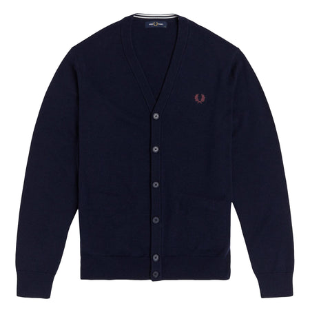 Fred Perry Cardigan Uomo Tinta Unita 100% Cotone Maniche Lunghe Maglione Pullover con Bottoni Logo Ricamato Collo A Scialle
