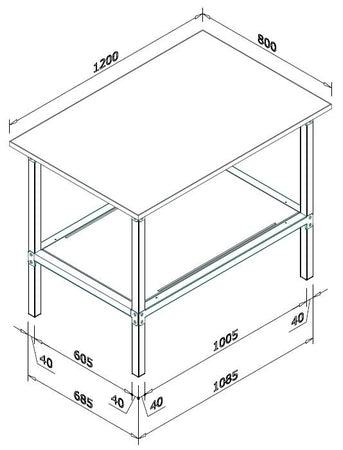 Banco da lavoro per magazzino con struttura metallica cm. 120x80x93h